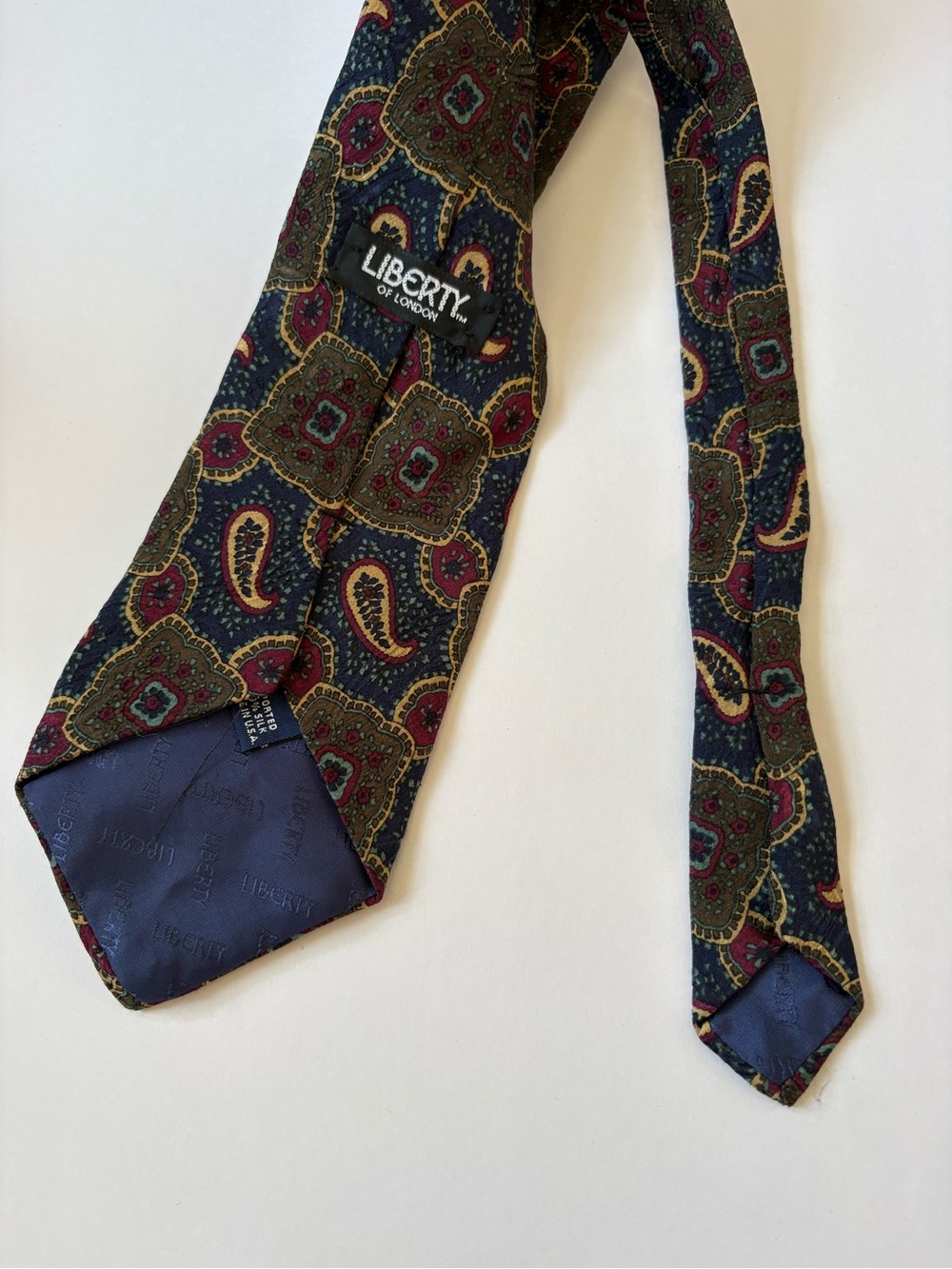 VNTG Liberty Of London Blue Green Tie 100% Silk USA Paisley Medallion Career - Picture 3 of 7